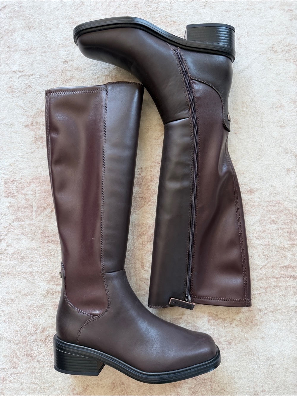 Women's Gisella Calf High Stretch Leather Boots in Dark Brown 7W